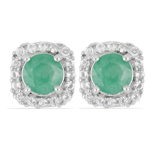 BUY REAL EMERALD GEMSTONE HALO EARRINGS IN STERLING SILVER